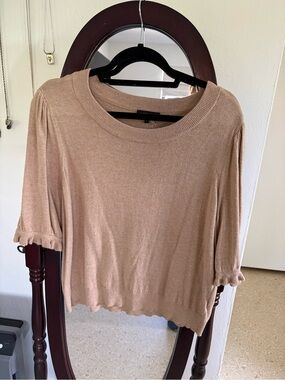 1. State Light Brown Knit Top with Ruffle Short Sleeves